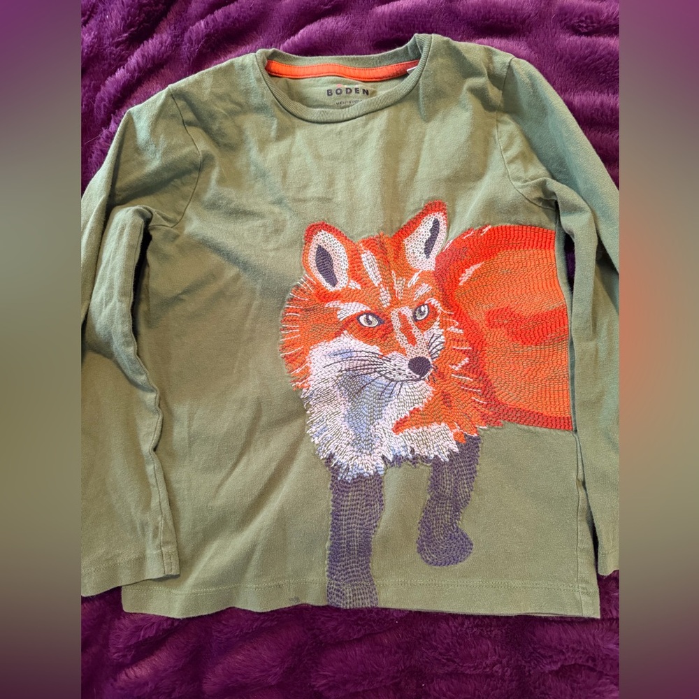 Mini Boden Green Long Sleeve Tee with Fox Design